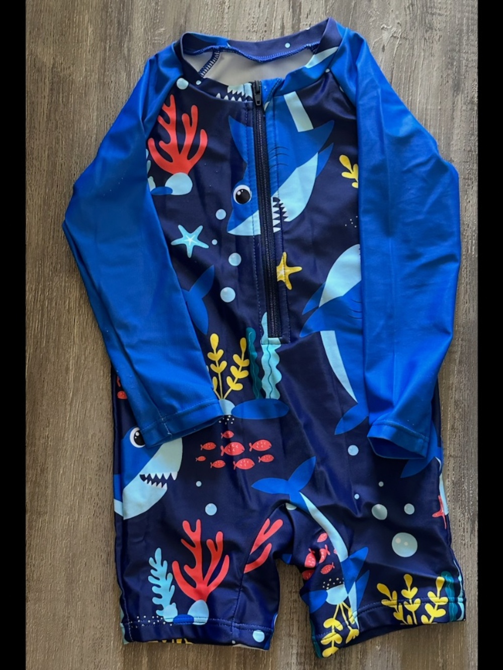 Infant Boy Shark Print One-Piece Swim With Zipper - Picture 3 of 6